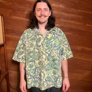 VINTAGE 90s J Crew Oarsman Hawaiian Shirt Size XL Button Down Short Sleeve